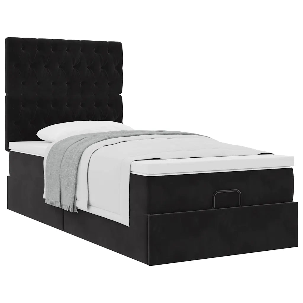 Struttura Letto Pouf con Materassi Nero 80x200 cm in Velluto 3313507