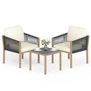 Set bistro da esterno 3 pezzi con corde intrecciate e cuscini, Tavolo e sedie per patio balcone terrazza e giardino Beige