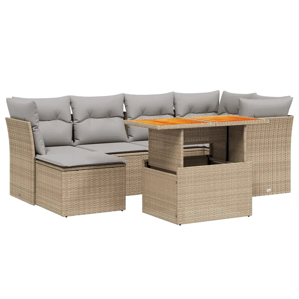 Set Divani da Giardino 7 pz con Cuscini Beige in Polyrattan 3270940