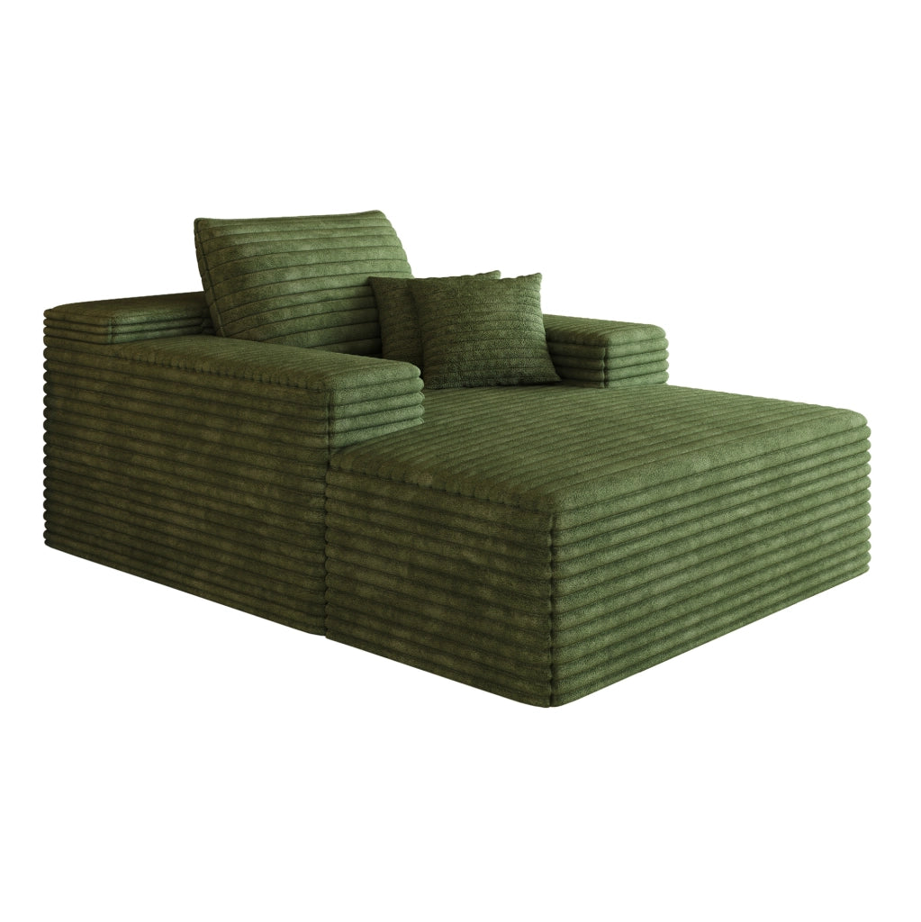 Divano chaise longue in velluto a coste verde con schiuma ad alta elasticità
