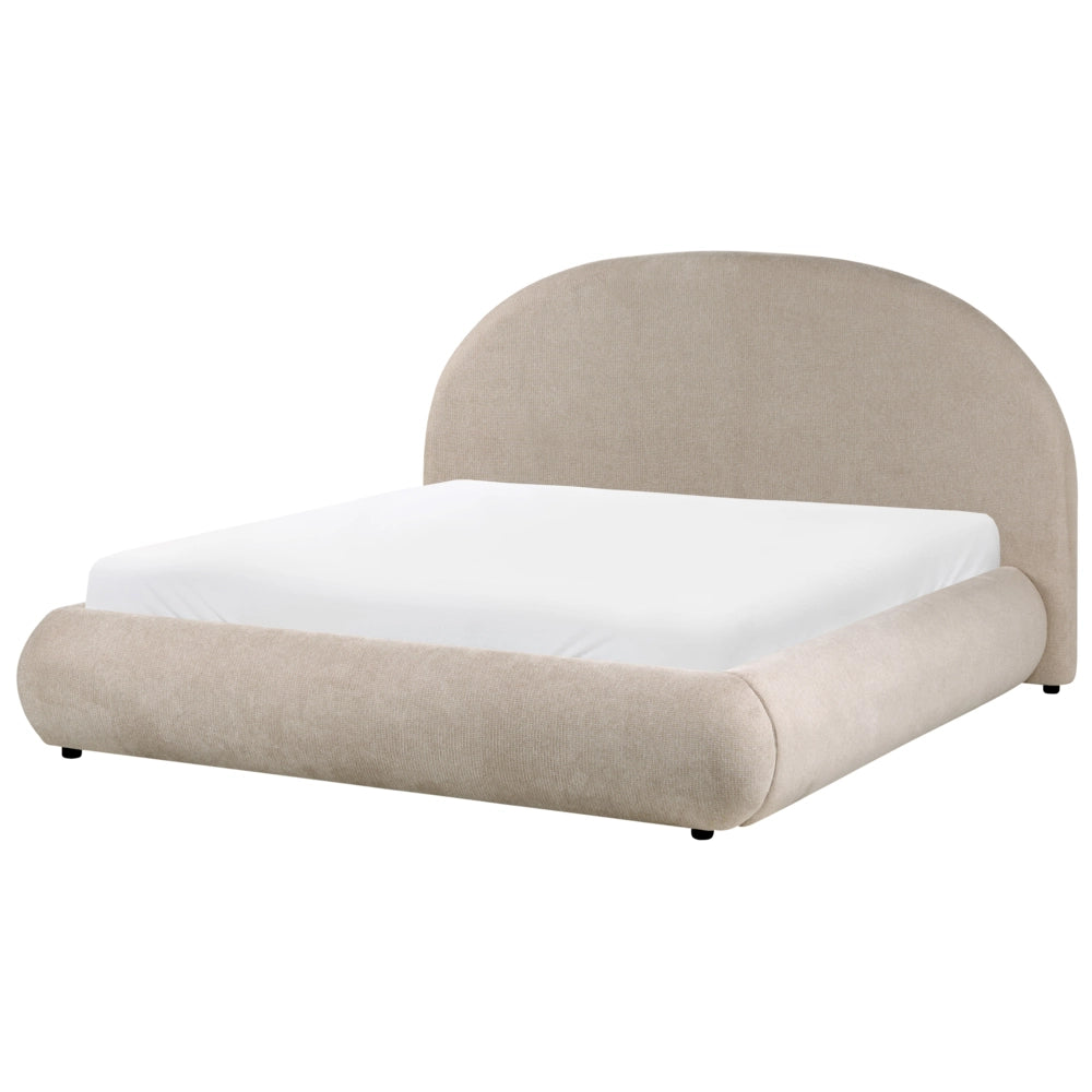 Letto in tessuto tortora 160 x 200 cm con testiera imbottita rete sollevabile e vano contenitore