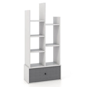 Libreria a forma di albero 53 x 24 x 118 cm con 7 ripiani e un pratico cassetto portaoggetti in legno bianco 20_0021152