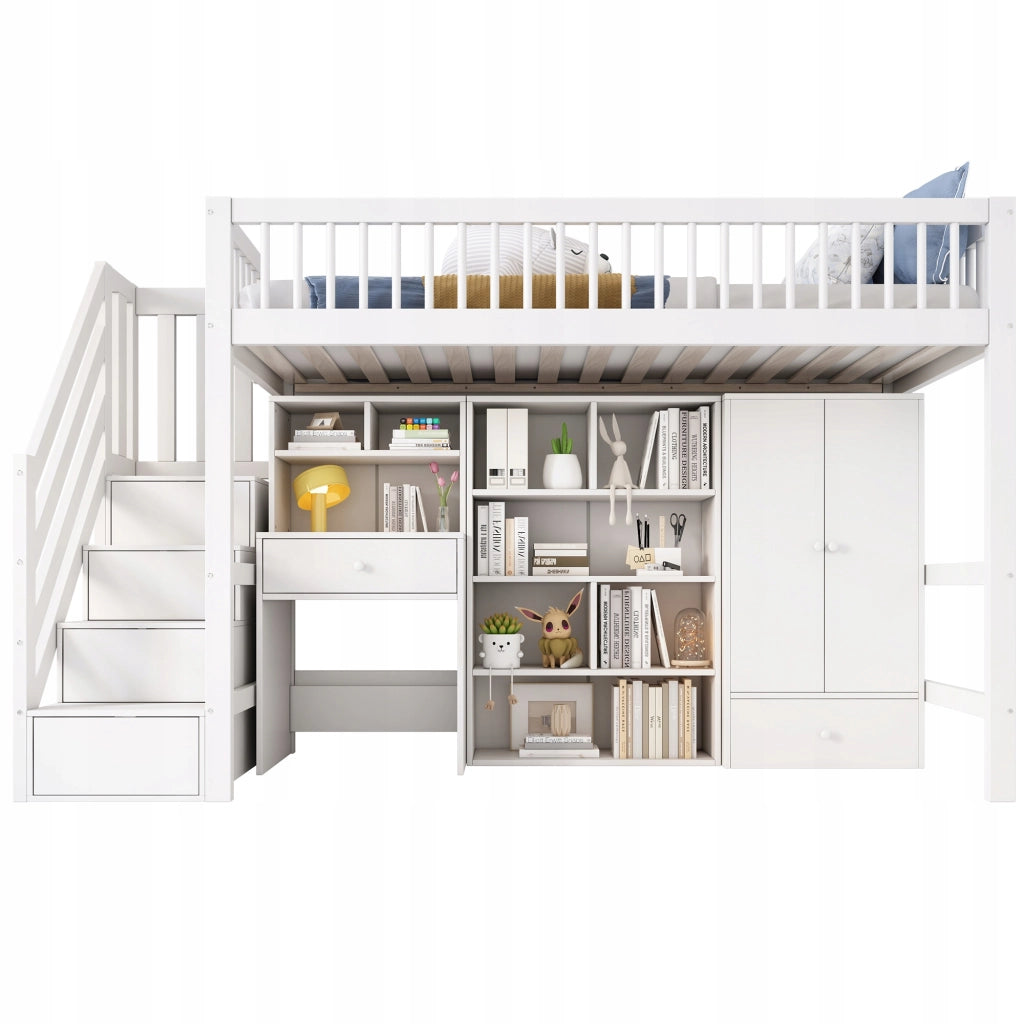 Letto per bambini 90x200 con scrivania e ripostiglio - Xylo - Bianco