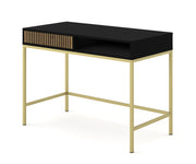 SCRIVANIA DA TOELETTATURA IN MDF VERNICIATO RAVENNA F 1P NERO OPACO ROVERE ARTIGIANALE STRUTTURA ORO