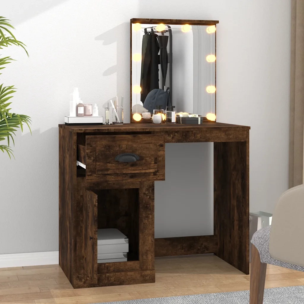 Toeletta | Tavolo da Trucco con LED Rovere Fumo 90x50x132,5cm Legno Multistrato