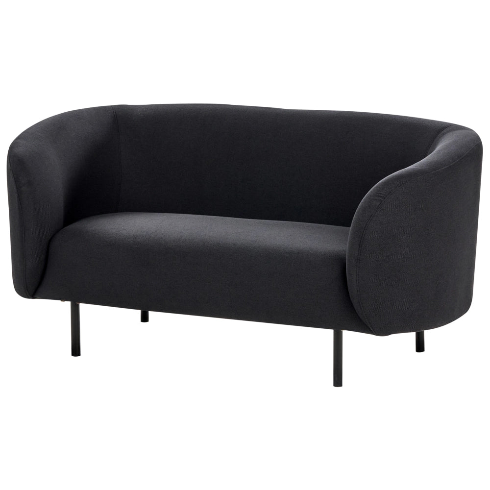 Divano 2 posti in poliestere nero con gambe nere stile glamour retrò soggiorno