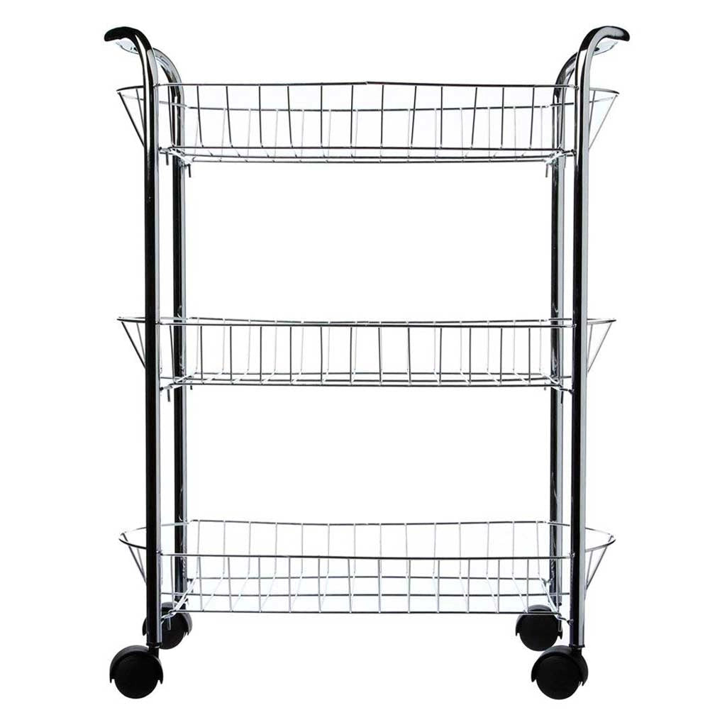 Carrello Cucina in Metallo con 3 Cestelli 4 Ruote per Frutta Verdura 51x26x74cm