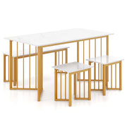 Set di tavolo da pranzo moderno con 4 posti, Tavolo da cucina rettangolare con panca e 2 sgabelli Bianco-Tavoli e sedie da pranzo
