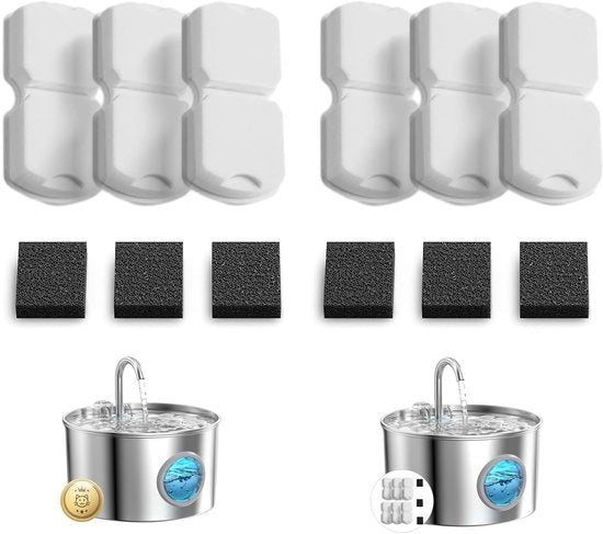 6 Filtri a Carbone Attivo + 6 Filtri a Schiuma - Multipli Filtri - Fonte per Gatti per Gatti - Durata di Rimpiazzo 4-6 Mesi