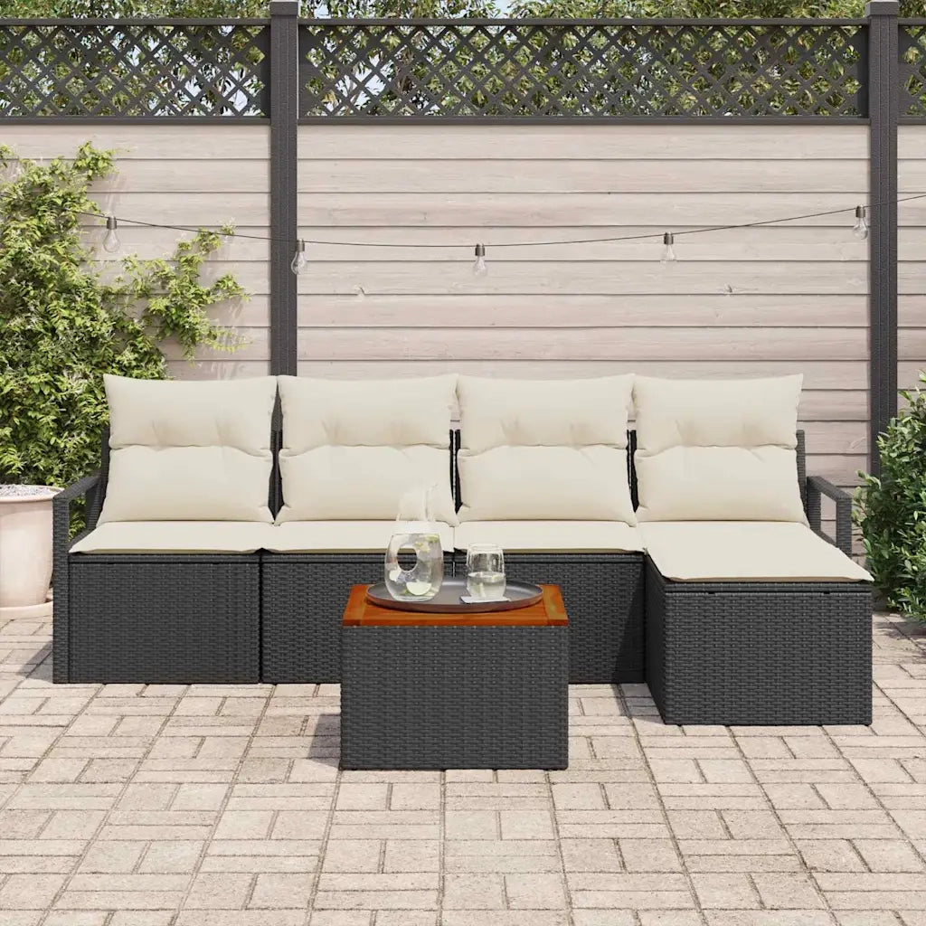 Set Divano da Giardino con cuscino 6 pcs Nero polyrattan 3347691