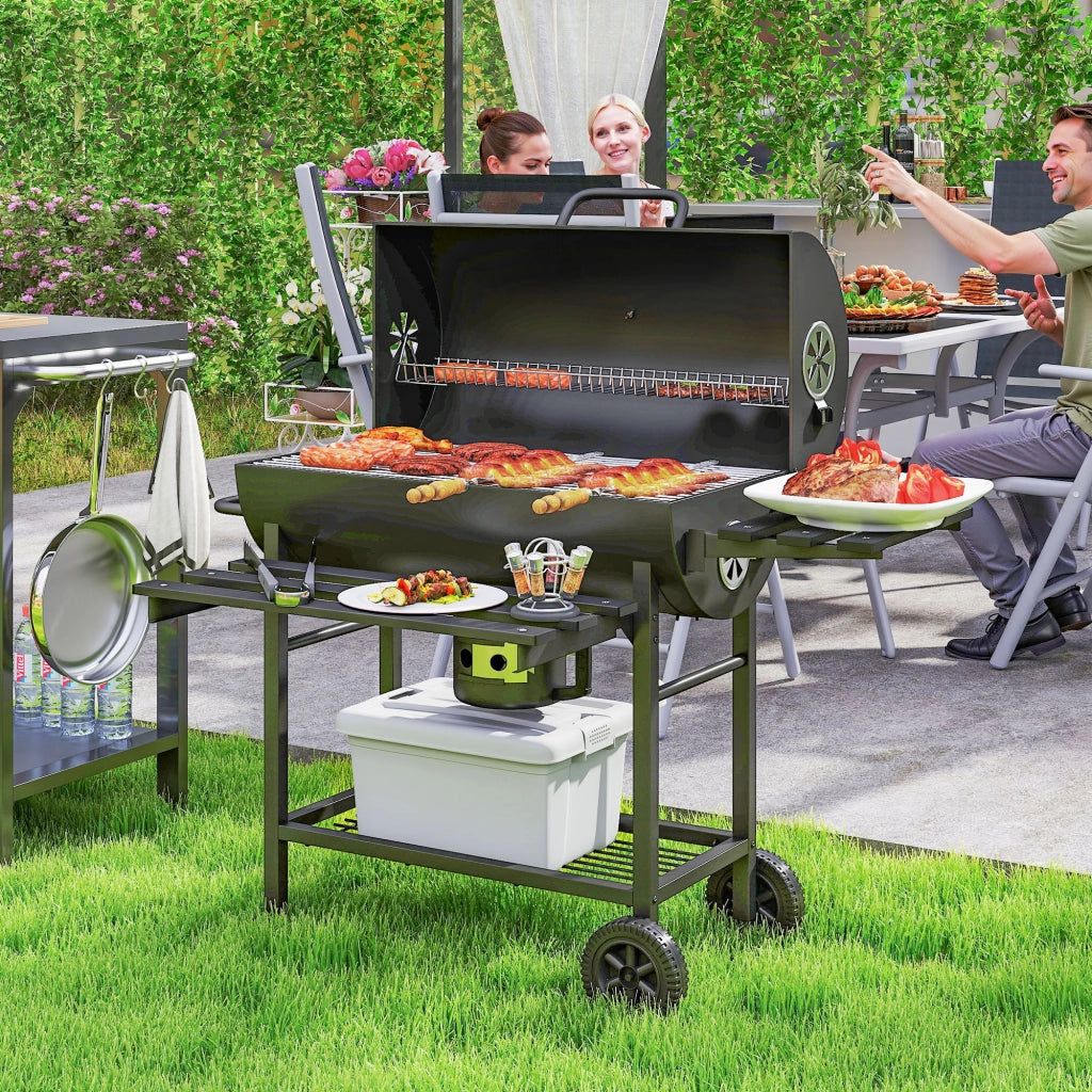 Barbecue a carbone con griglia e tavolino pieghevole ¨C zephmum ¨C 114x65x95 cm nero