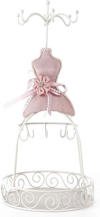 Display per gioielli in piedi - Modello donna - Abito - Scarpe con tacchi alti - Orecchini - Collana - Anello - Forma etalagepop - Stand per gioielli - Multifunzionale - Comparto per l'archiviazione dei gioielli - Design lussuoso