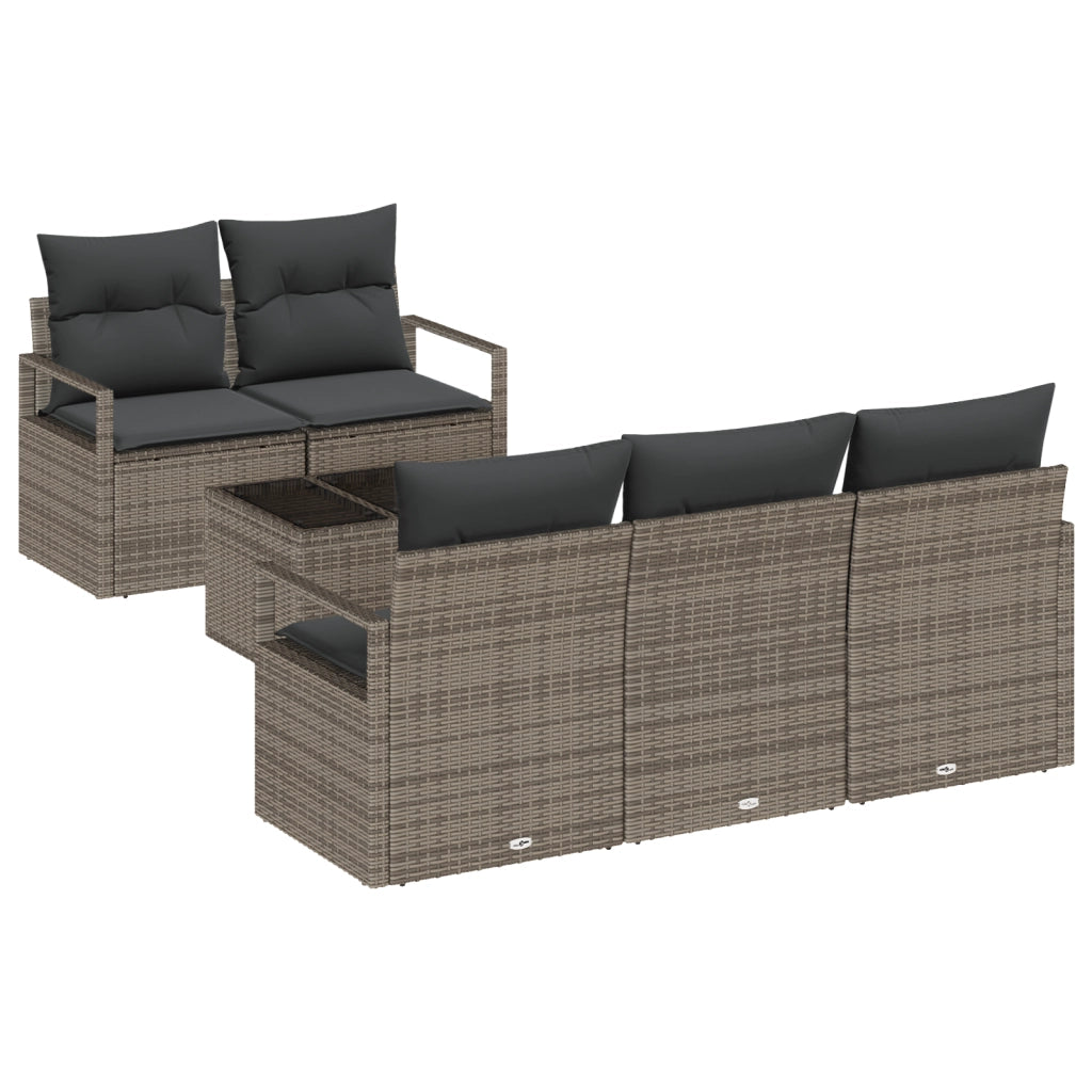 Set Divano da Giardino a 6 Pezzi con Cuscini Grigi in Polyrattan