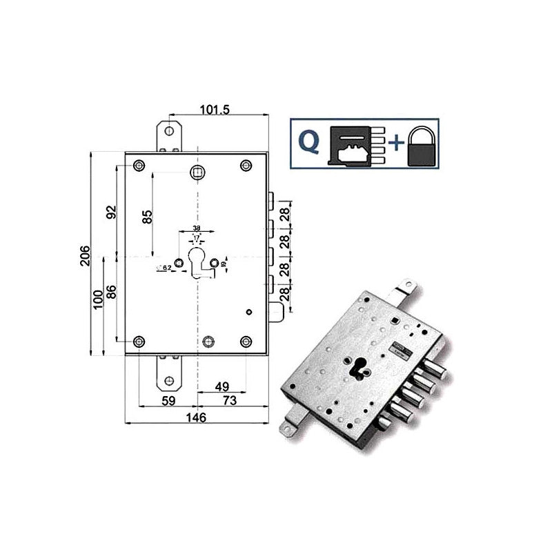 Serratura Sic.Triplice Dx 89845 Mottura