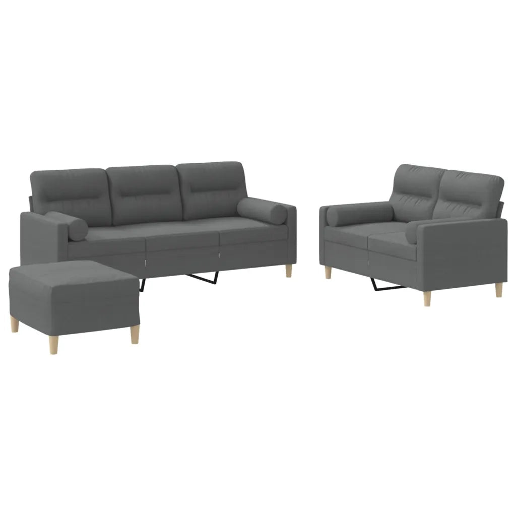 Set di Divani 3 pz con Cuscini Grigio Scuro in Tessuto 3201625