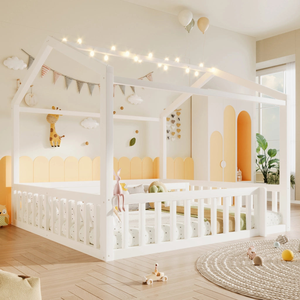 Letto Singolo per Bambini con Sponde e LED ¨C MINIMAL ¨C Pino Bianco 90x190 cm