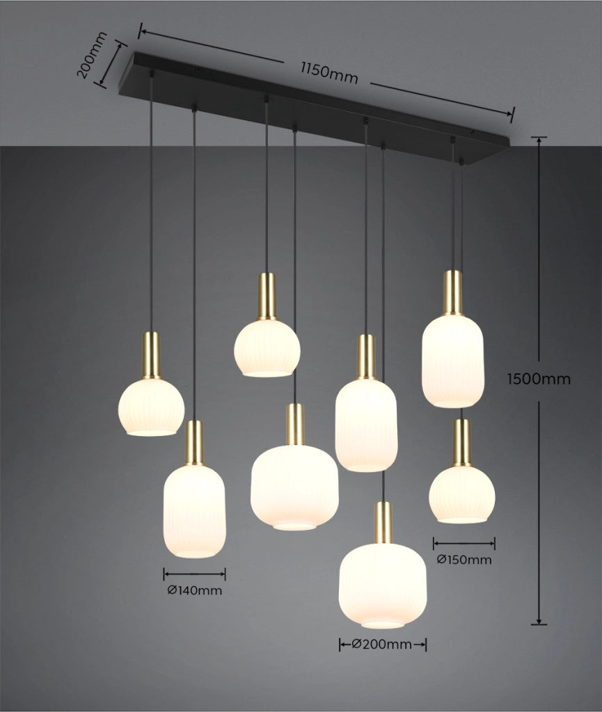 Lampadario Trio Diva nero opaco 8xE27 vetro bianco