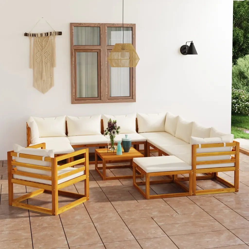 Set Divani da Giardino 12 pz con Cuscini Crema in Legno Acacia 3057649