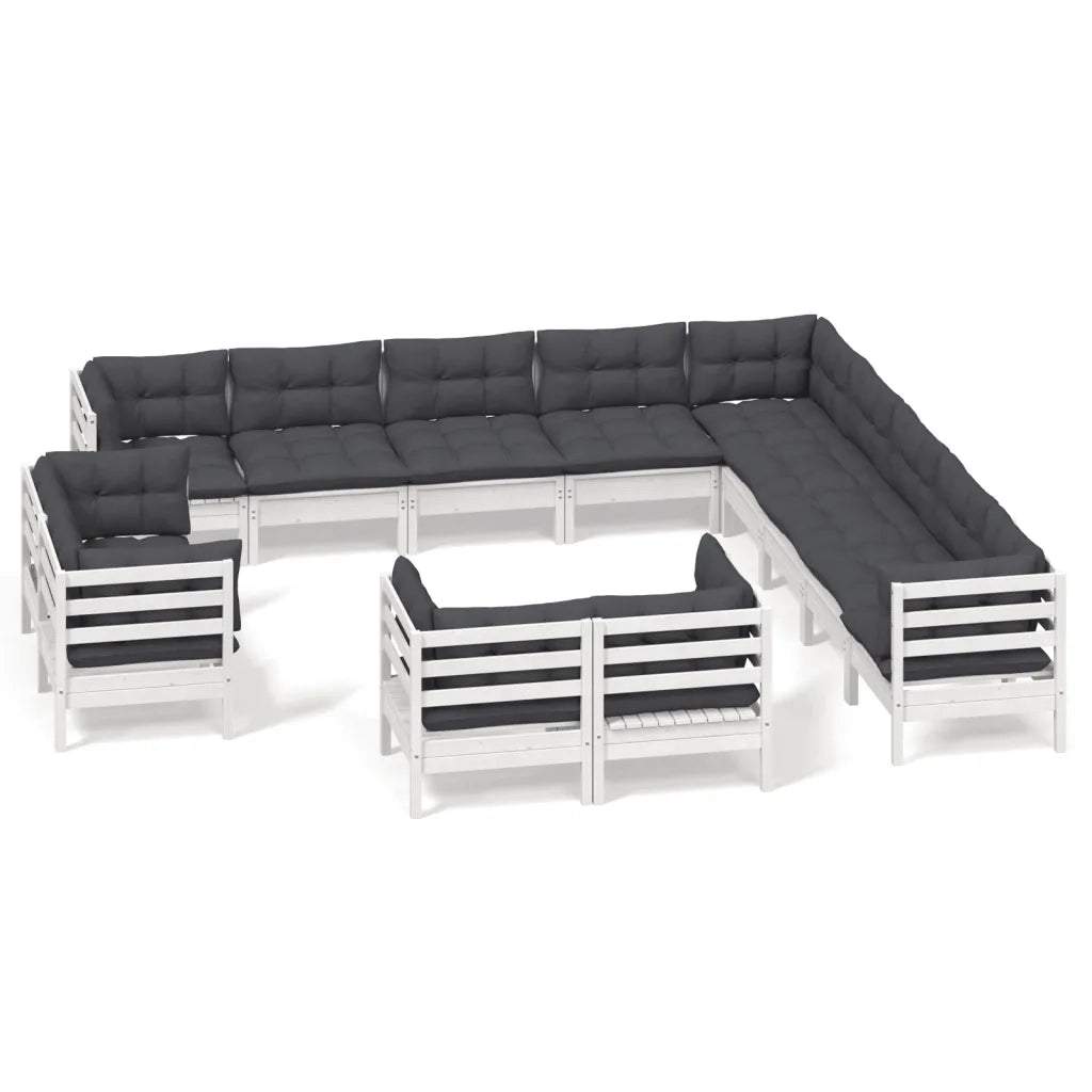 Set Divani da Giardino 13 pz con Cuscini Bianchi Legno di Pino 3096960
