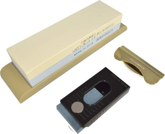 Kit di affilatura 3-in-1 - Pietra di affilatura bimarginata giapponese 1000/3000 - Kit di affilatura per coltelli con guida smerigliatrice - Gomma anti-ossidativa anti-ruggine