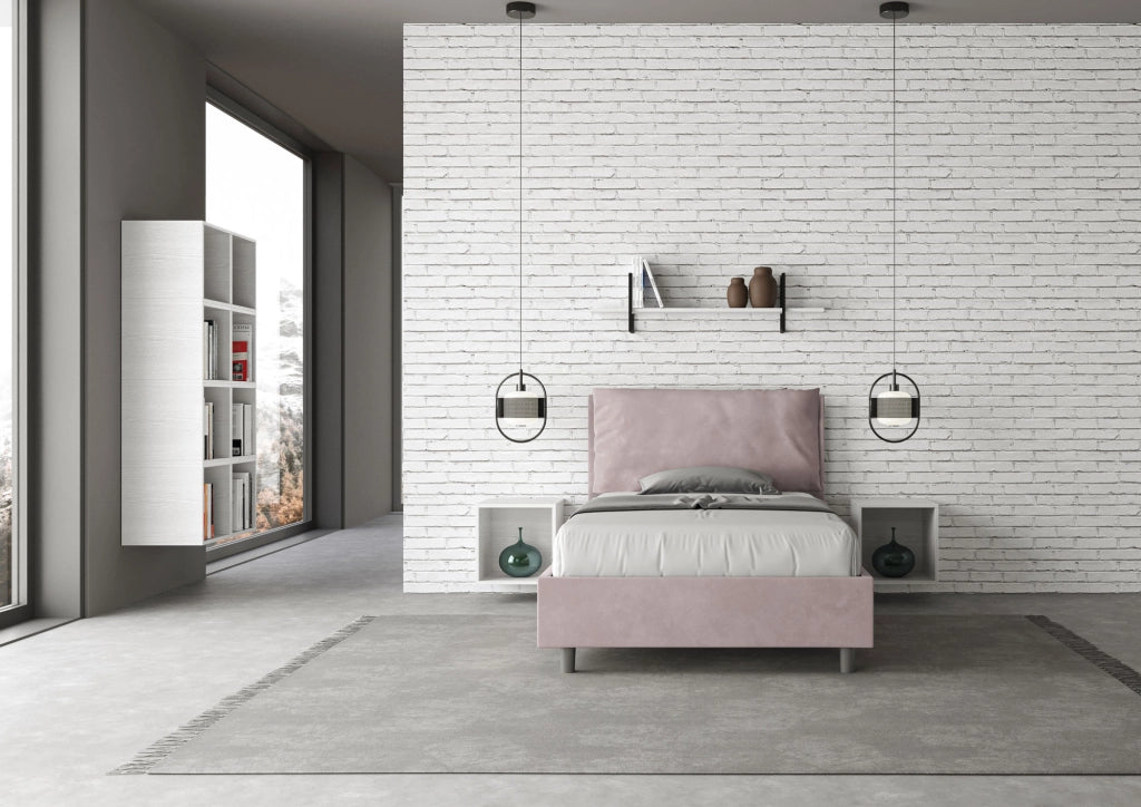 BS COM Letto una piazza e mezza senza rete imbottito 110x190 microfibra glicine