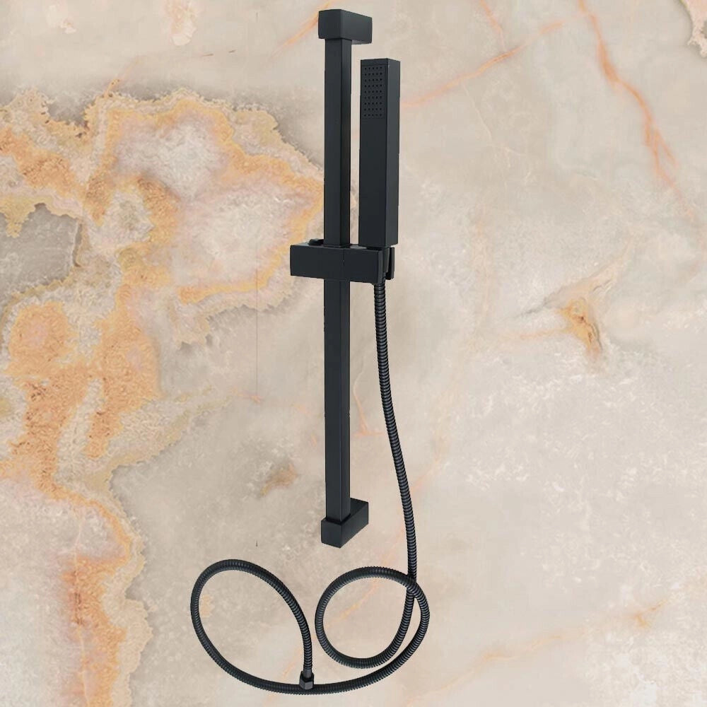Trade Shop - Saliscendi 60cm Doccia Nero Con Doccino Soffione Quadrato Bagno 87495 Tubo 180cm -