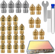 Set di Nozze 3D a 25 pezzi - Nozze in Ottone e Acciaio Inossidabile MK8 per la Testa di Stampante - Compatibile con Creality, Ender e Prusa - Incluso ago di pulizia e scatola di conservazione - per stampanti 3D precise