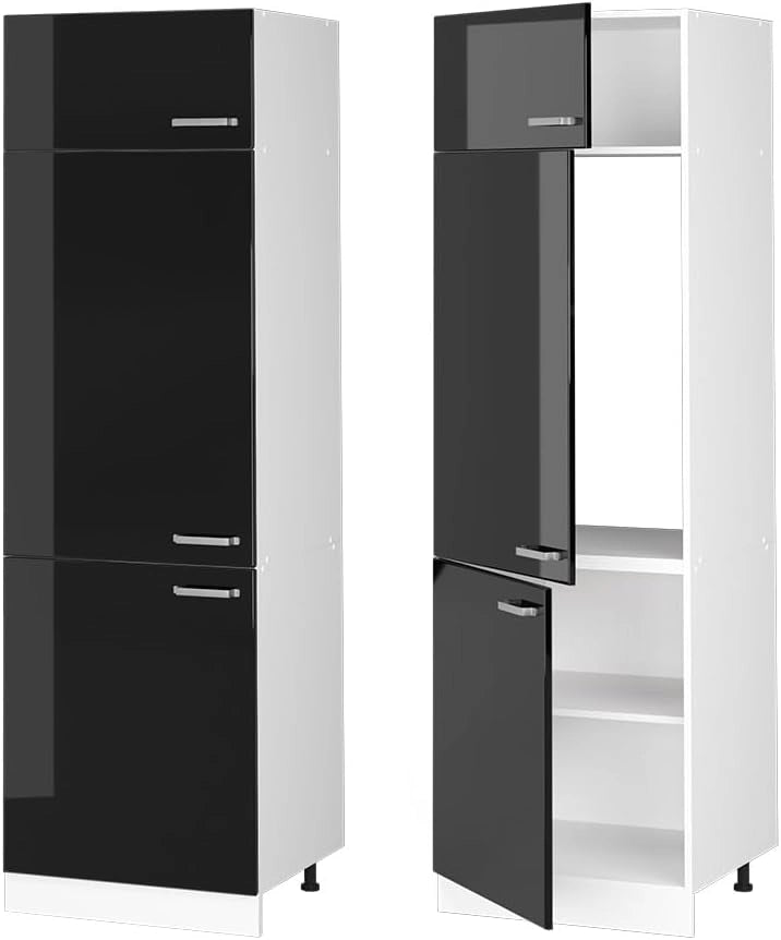 Dispensa universale R-Line, Nero lucido, 60 cm con porte, per la conservazione di utensili domestici e scorte
