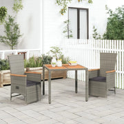 Set da Pranzo da Giardino 3 pz con Cuscini in Polyrattan Grigio 3157555