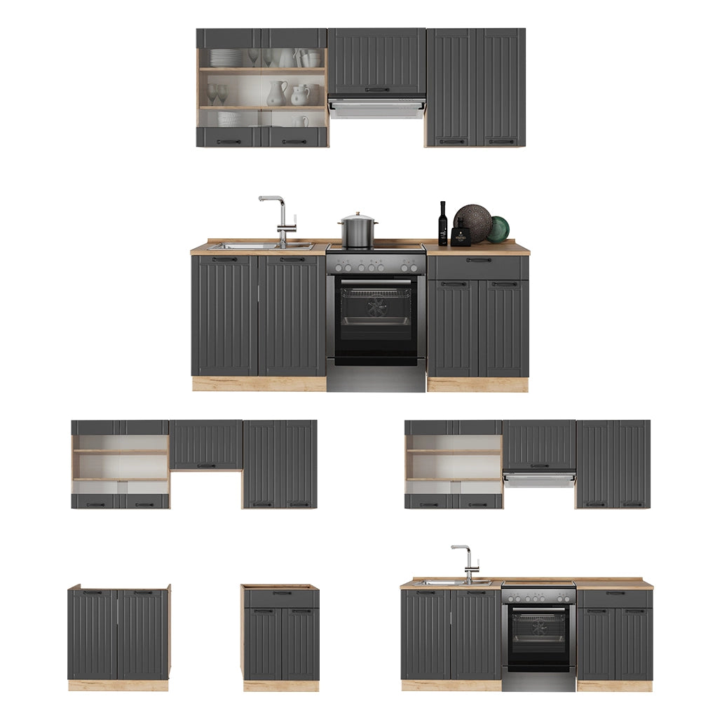 Cucina componibile Fame-Line Grigio scuro/Rovere dorato 200 cm, PL Marmo Vicco