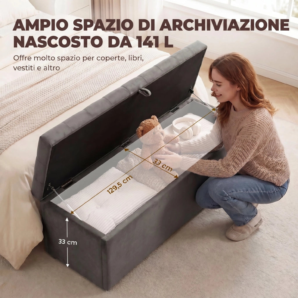 Cassapanca in Velluto con Seduta Imbottita ¨C Zephmum ¨C Grigio