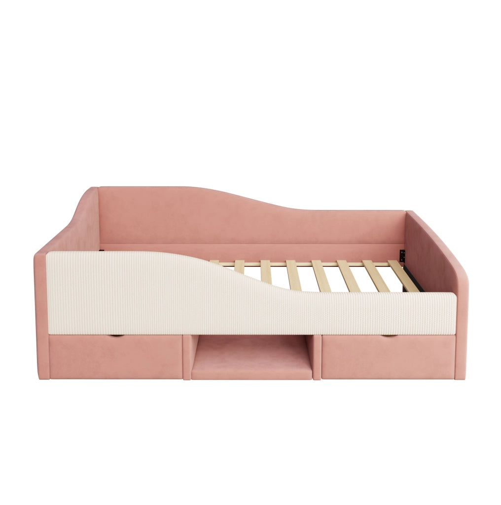 Letto imbottito per bambini 90x190 cm rosa e bianco con cassetti