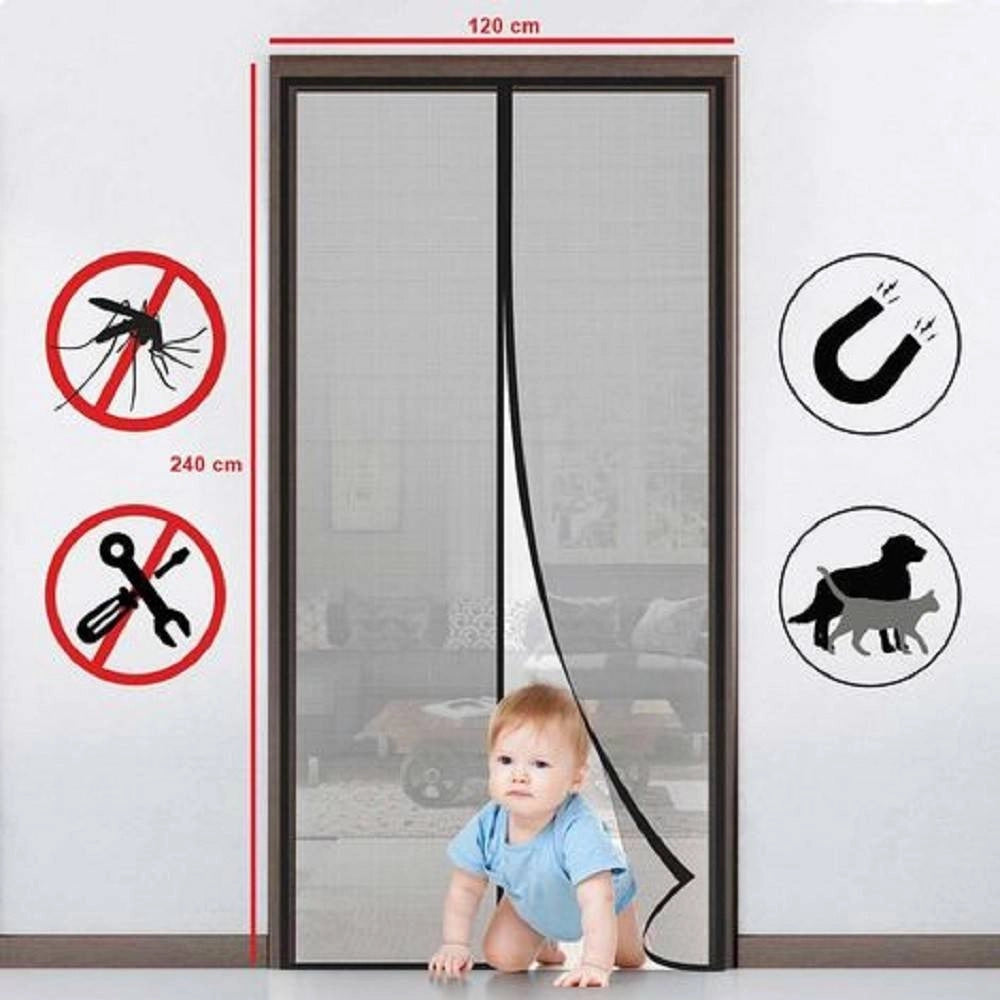 Trade Shop - Zanzariera Magnetica 120 X 240 Cm Nera Universale 18 Magneti Tenda Per Porte -