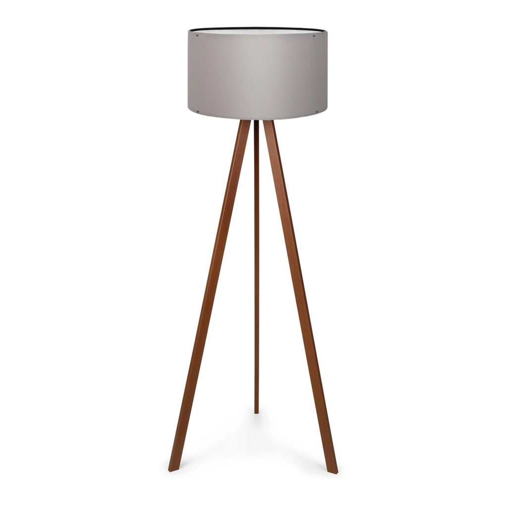 Lampada da Terra a Treppiede Newport Alta 140 cm Paralume Cilindrico - Grigio lux.pro