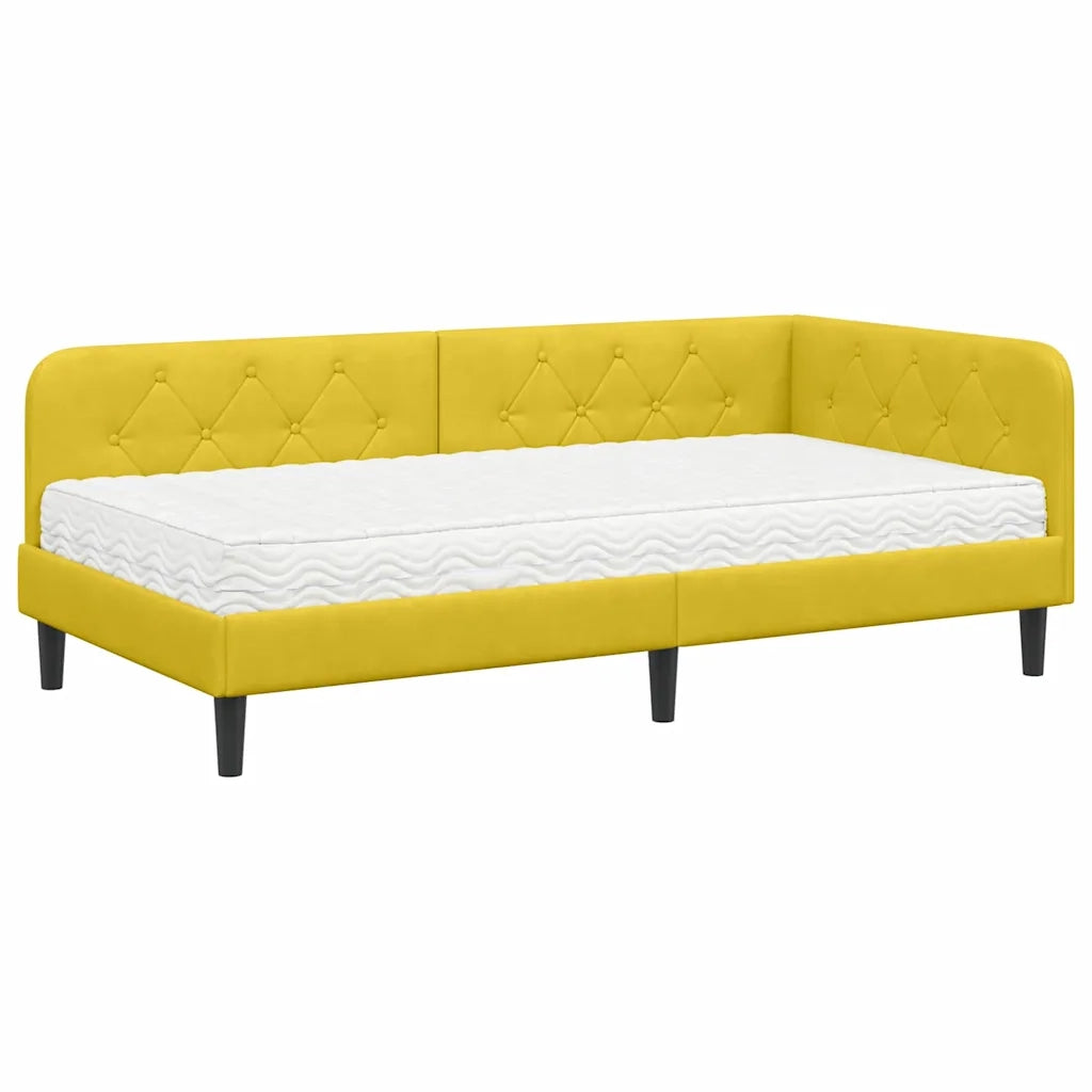 Letto singolo | Letto per adulti | Cornice del letto ad angolo Giallo 90 x 200 cm Velluto