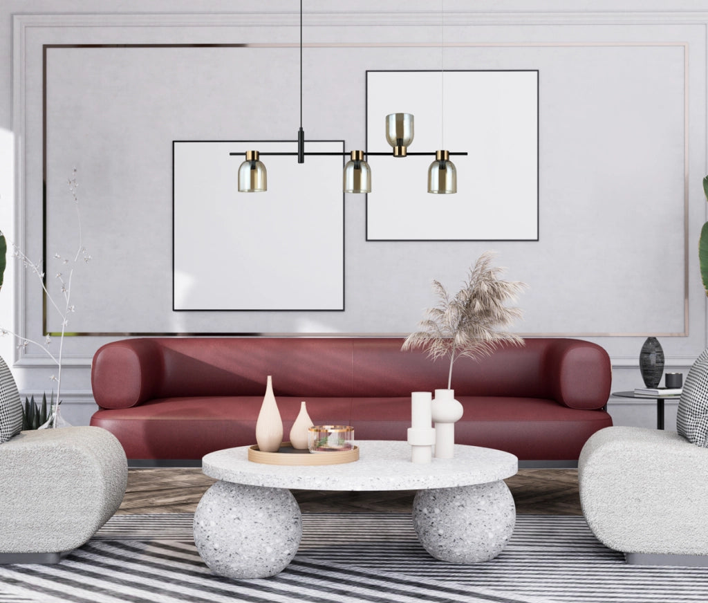 Lampada sospensione Servio Italux nera ambra asimmetrica 4xE14