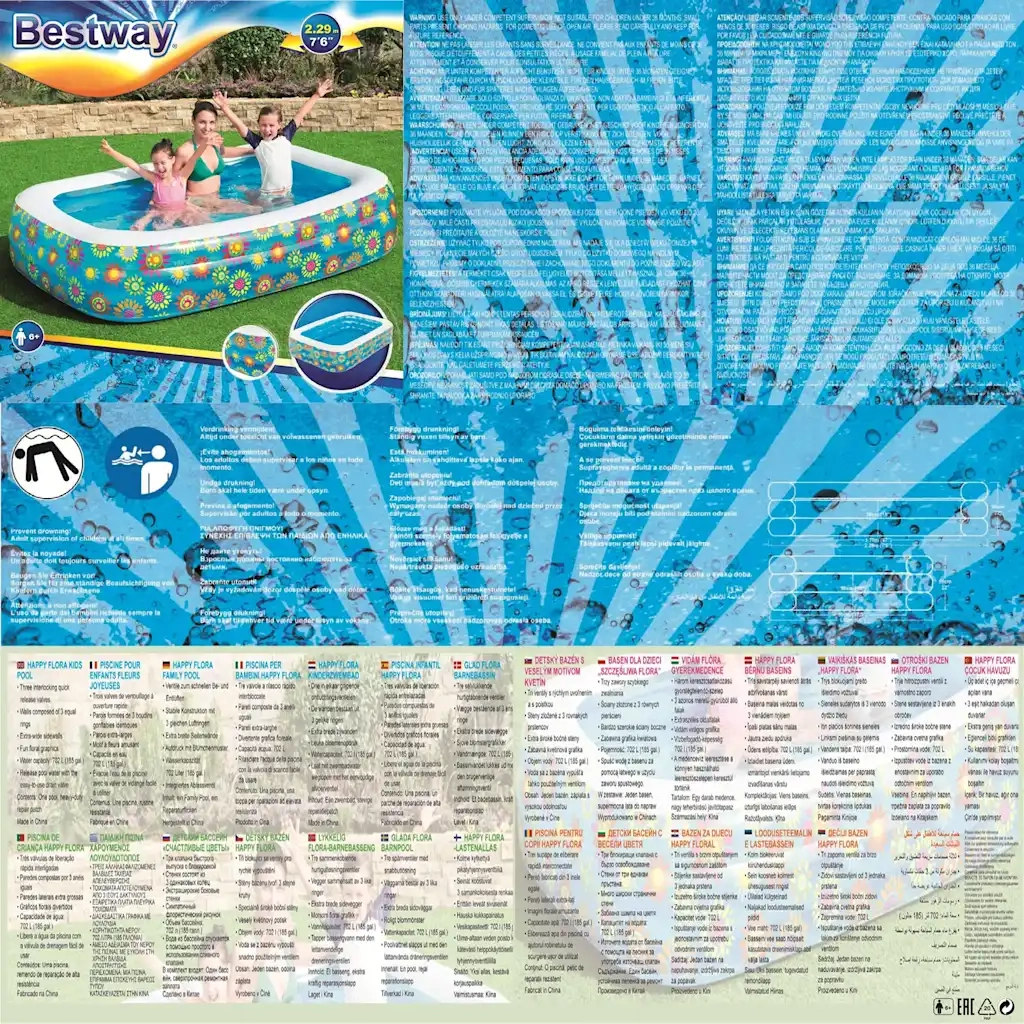 Bestway Piscina Gonfiabile per Bambini Blu 229x152x56 cm 93793