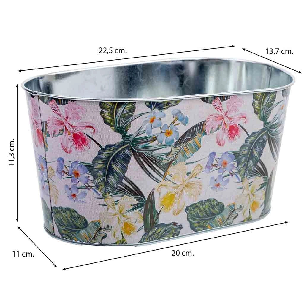 Cestino in metallo stampato a fiori 22,5x13,7x11,3 B20x11