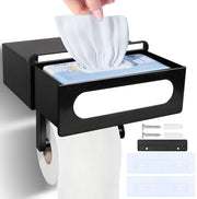 Toiletrolhouder senza forare, Toiletrolhouder nero, Toiletrolhouder con supporto per tovaglioli umidi, WC Toiletrolhouder con piastra per bagno, autofissante o forando (nero)