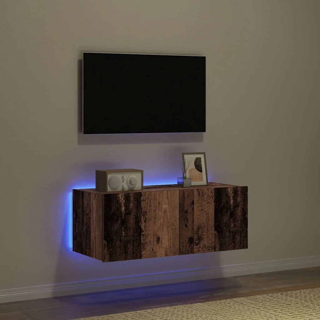 Mobile TV da parete con LED Legno vecchio 80 x 35 x 31 cm 863104