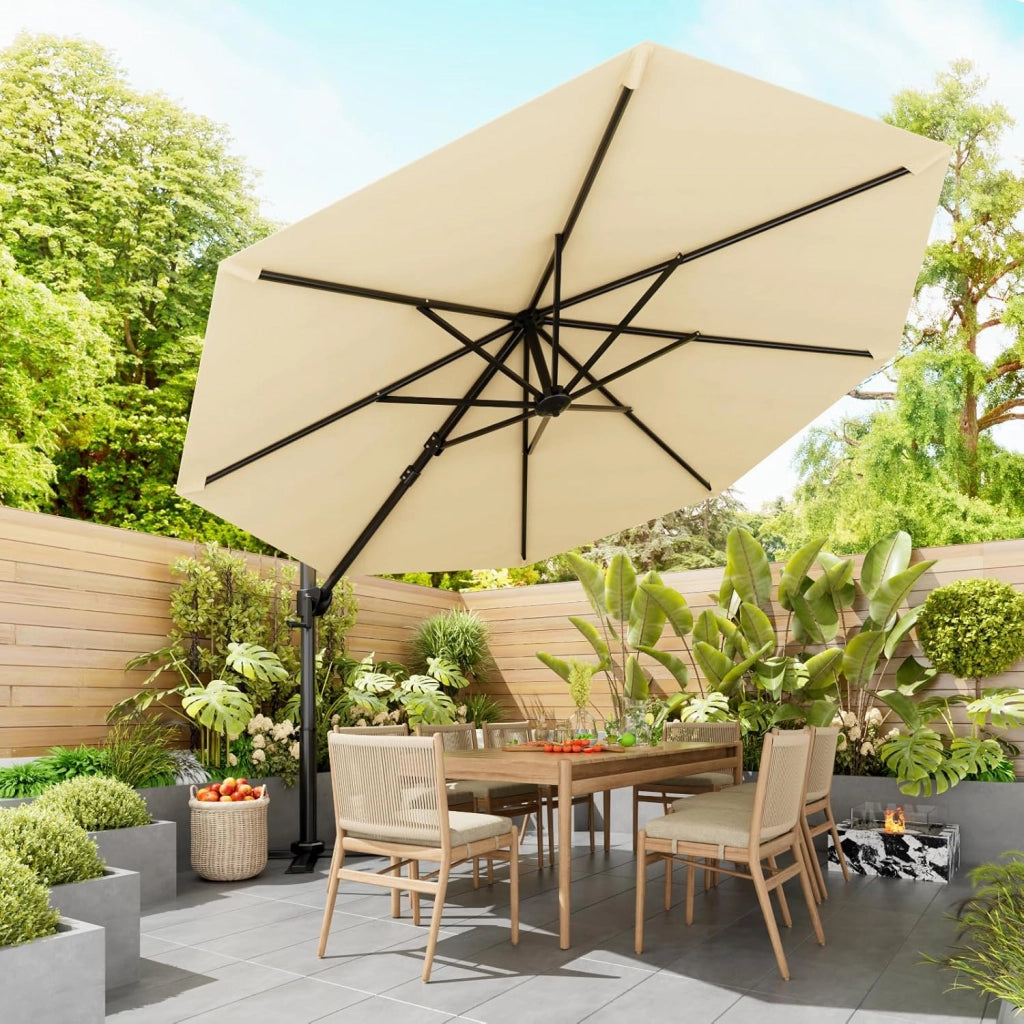 Ombrellone da Giardino Grande 330 cm, Ombrellone da Spiaggia e Giardino con Struttura Rinforzata, Manovella a 360°, Copertura Antivento 7x, Protezione UV 30+