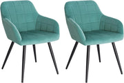 Set di 2 Sedie per Sala da Pranzo Imbottita, Poltroncina in Velluto,Sedia da Cucina con Braccioli e Schienale, Gambe in Metallo, moderne,Azzurro, BH93ts-2