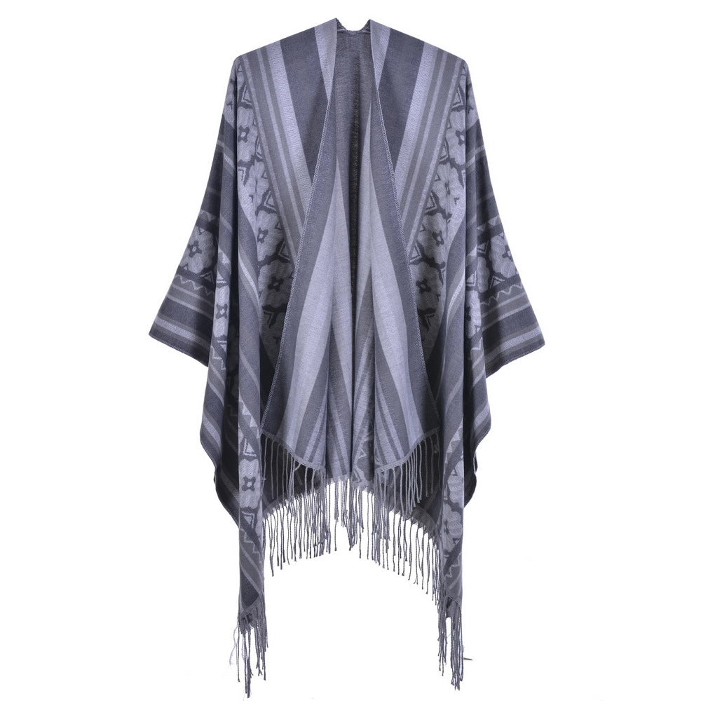 Sciarpa jacquard da donna, stile street europeo e americano, con spacco, cappa spessa e calda