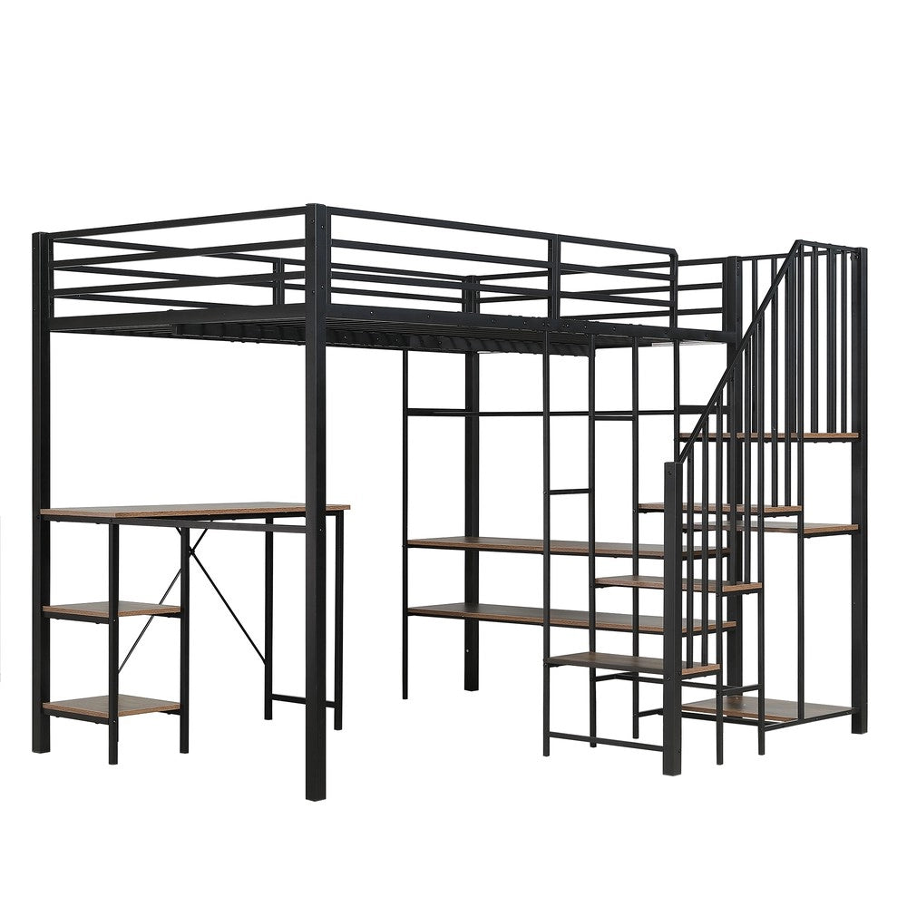 Letto a Castello in Ferro con Armadio e Scrivania ¨C MINIMAL ¨C Nero+Legno Vintage ¨C 120x200
