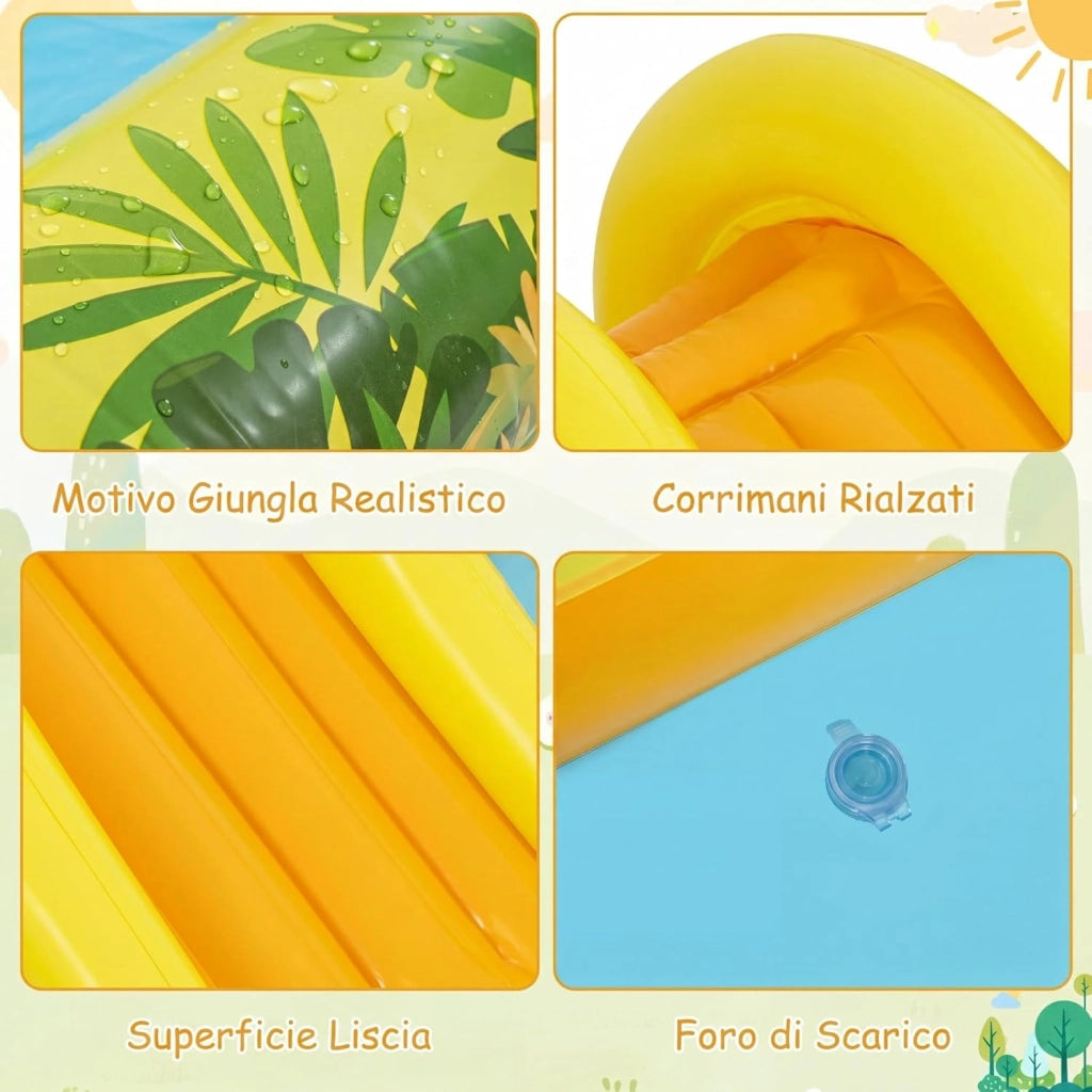 Piscina Gonfiabile per Bambini, Piscinetta per Bambini a Tema Giungla con Scivolo, Palline e Giocattoli a Forma di Animali, Parco Giochi da Esterno per Giardino e Cortile, per 2-6 Anni