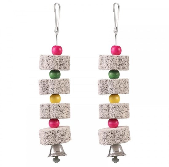 Giocattolo per uccelli, 2 pezzi di pietre da grattugiare per pappagalli, 18 cm di lunghezza, pietra da grattugiare con campanello per caccuagghi, pappagallo, pappagallo, pappagallo falcone, pappagallo nano