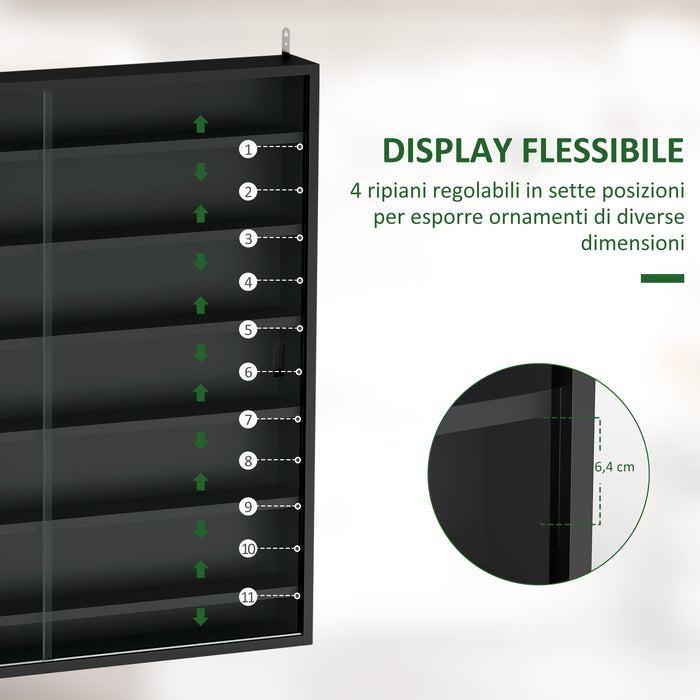 Bacheca Vetrina a Muro con 6 Ripiani Regolabili 80x9.5x83 cm in Legno Nero