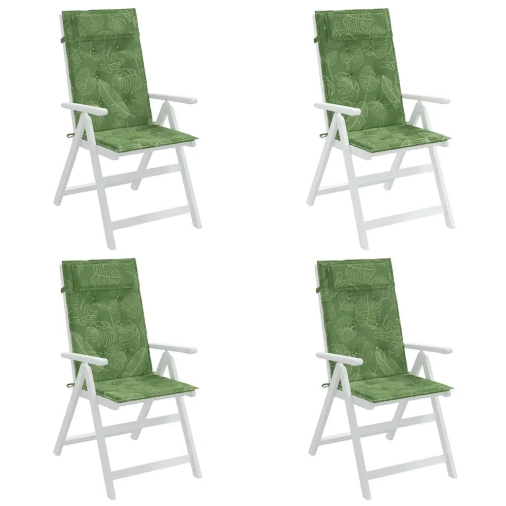Cuscini Sedia Schienale Alto 4 pz Motivo Foglie Tessuto Oxford 361932