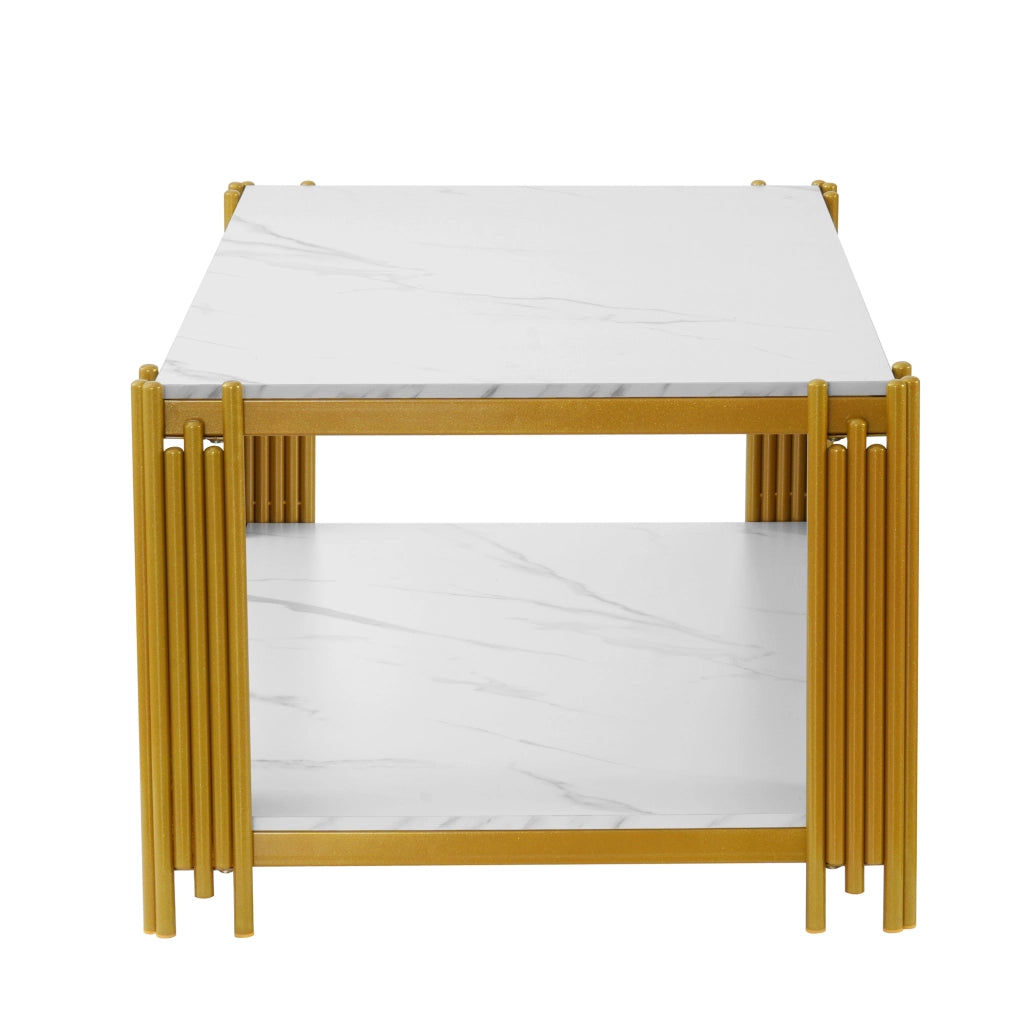 TAVOLINO DA SALOTTO Rettangolare H46/B1140/T64 cm in MDF e metallo, Oro/Bianco