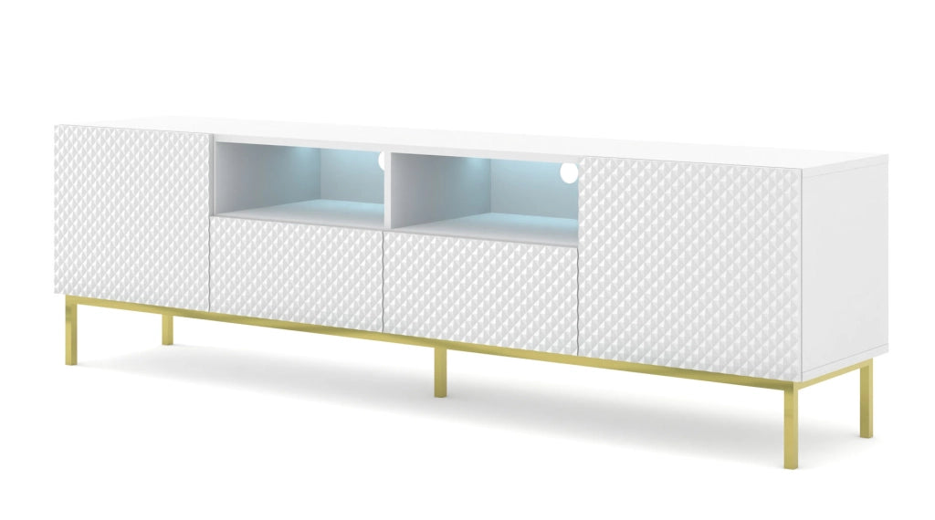 PORTA TV RAVENNA CCK DIAMOND MDF HG TV STAND 2D2S 200 BIANCO OPACO BIANCO LUCIDO CORNICE ORO